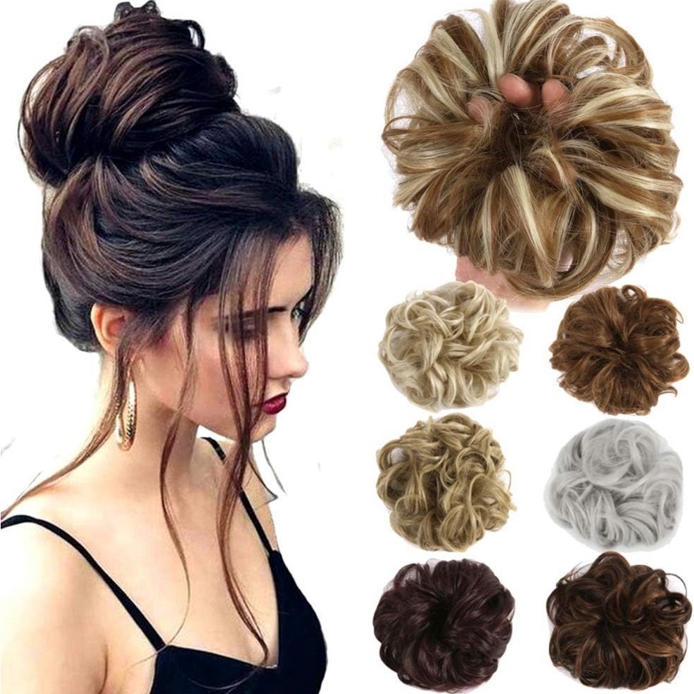 Black Wavy Curly Messy Donut Chignons Wig Hairpiece